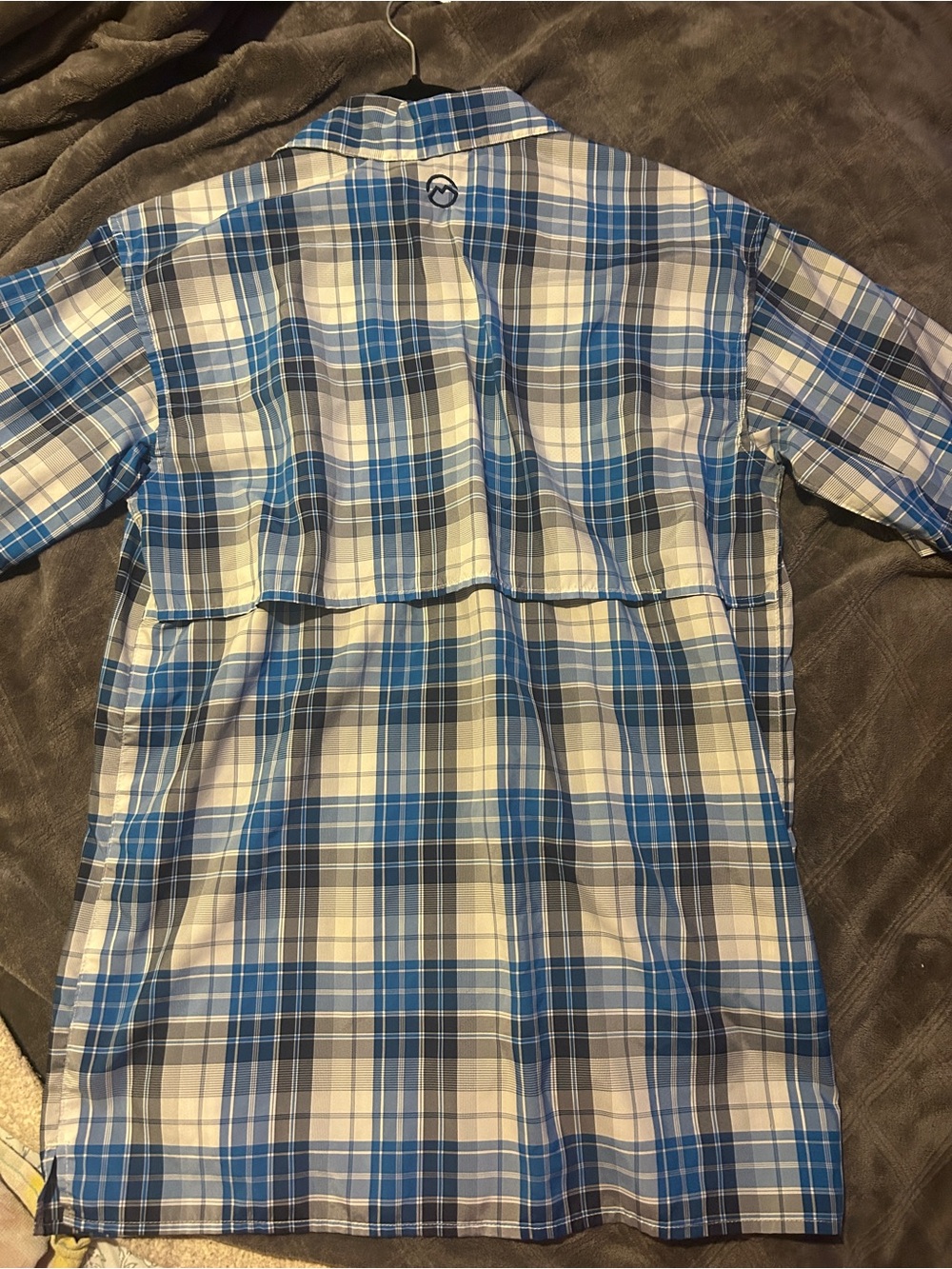 Magellan Outdoors Men’s Blue and White Plaid Short Sleeve Button-Down Shirt - Picture 6 of 6